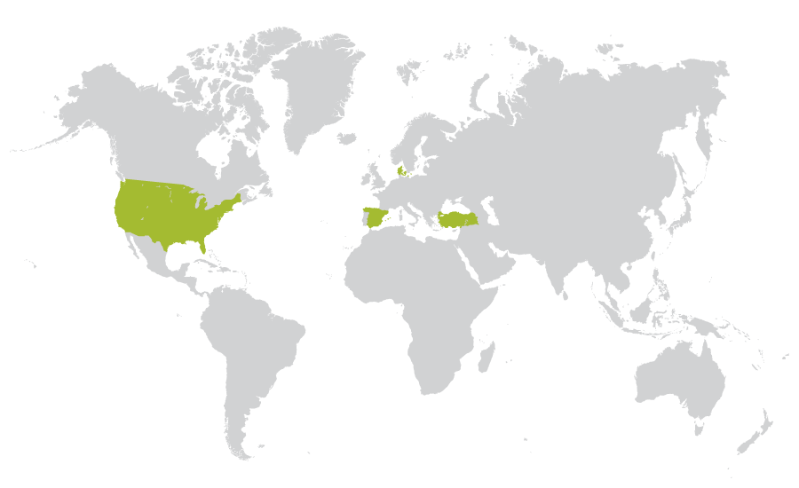 Mapa států kam vyvážela těchobuzská sklárna